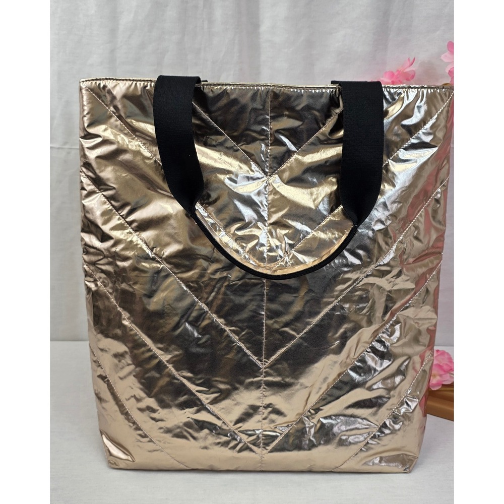 Victoria Secret‎ Rose Gold Metallic Chevron Quilted Tote Bag Shimmer Sparkle